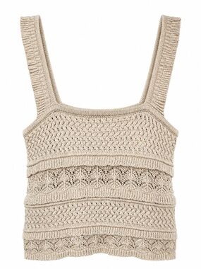 By Together Crochet Knit Tank Top S Cream Boho Cotton Open Knit Festival